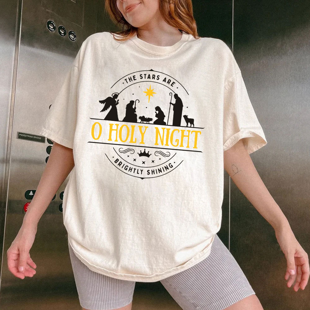 O Holy Night Christian Washed Christmas T-Shirt